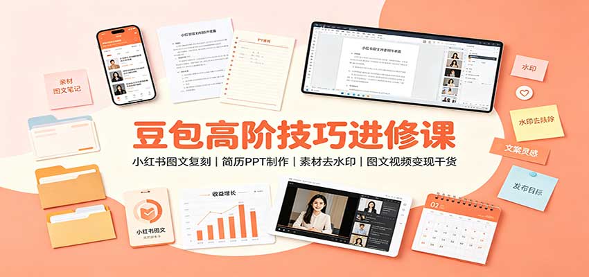 豆包高阶技巧进修课：小红书图文复刻，简历PPT制作，素材去水印，图文视频变现干货网创吧-网创项目资源站-副业项目-创业项目-搞钱项目网创吧