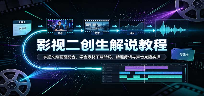 影视二创解说教程:掌握文案画面配音,学会素材下载转码,精通剪辑与声音克隆实操网创吧-网创项目资源站-副业项目-创业项目-搞钱项目网创吧