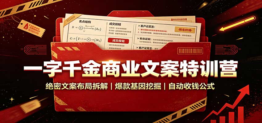 一字千金商业文案特训营:绝密文案布局拆解,爆款基因挖掘,自动收钱公式网创吧-网创项目资源站-副业项目-创业项目-搞钱项目网创吧