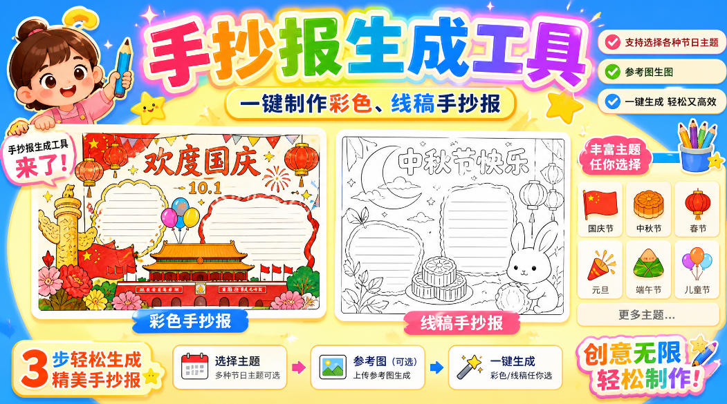手抄报批量生成工具来了，完全免费，告别豆包生图，高清无水印网创吧-网创项目资源站-副业项目-创业项目-搞钱项目网创吧