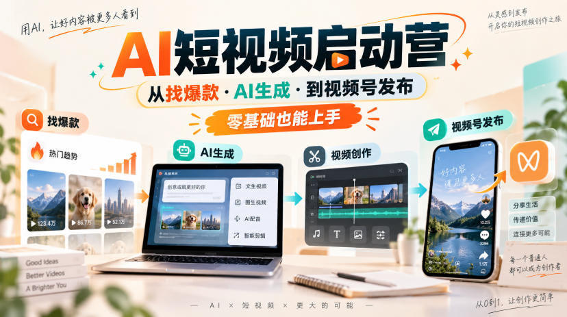 AI短视频启动营，从找爆款·AI生成·到视频号发布，零基础也能上手网创吧-网创项目资源站-副业项目-创业项目-搞钱项目网创吧