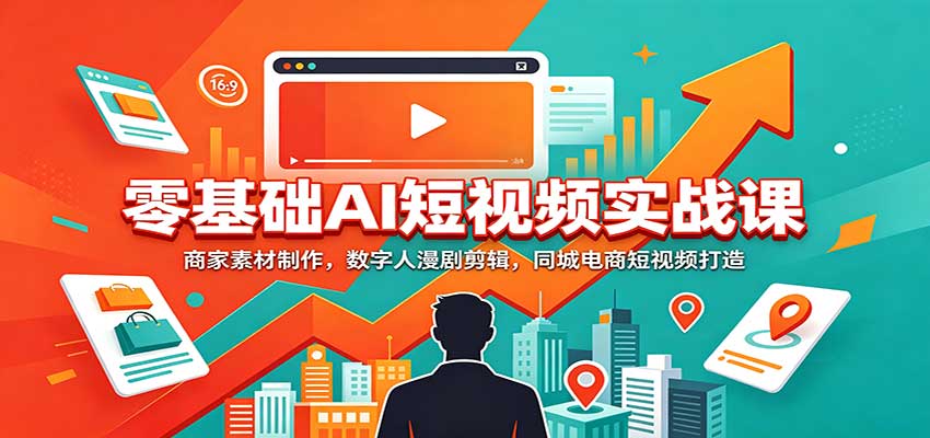 零基础AI短视频实战课：商家素材制作，数字人漫剧剪辑，同城电商短视频打造网创吧-网创项目资源站-副业项目-创业项目-搞钱项目网创吧