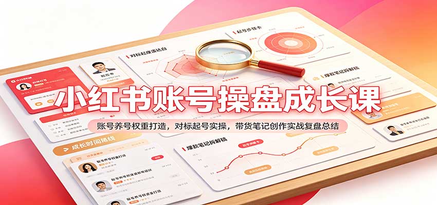 小红书账号操盘成长课：账号养号权重打造，对标起号实操，带货笔记创作实战复盘总结网创吧-网创项目资源站-副业项目-创业项目-搞钱项目网创吧