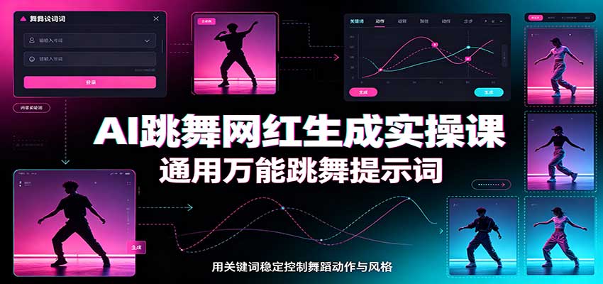 AI跳舞网红生成实操课：通用万能跳舞提示词，多模型适配，人物舞蹈视频制作全套教学网创吧-网创项目资源站-副业项目-创业项目-搞钱项目网创吧