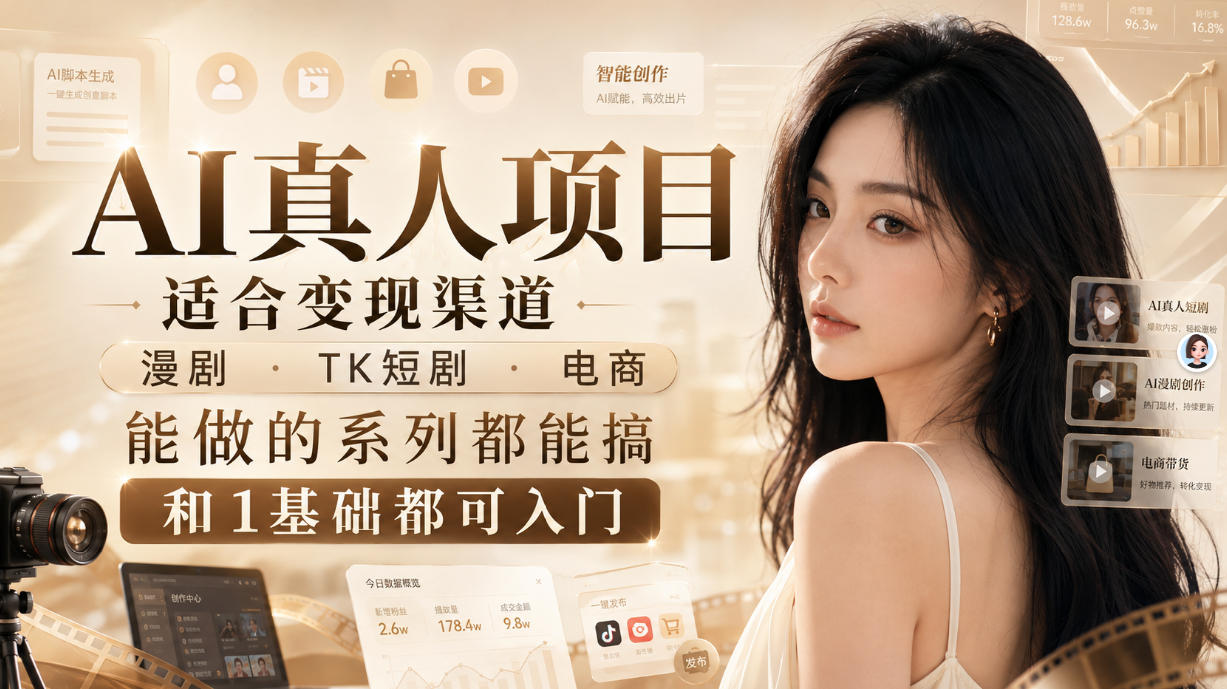 AI真人项目,适合变现渠道,漫剧,TK短剧,电商,能做的系列都能搞,0和1基础都可入门网创吧-网创项目资源站-副业项目-创业项目-搞钱项目网创吧