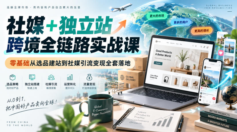 社媒+独立站跨境全链路实战课|零基础从选品建站到社媒引流变现全套落地网创吧-网创项目资源站-副业项目-创业项目-搞钱项目网创吧