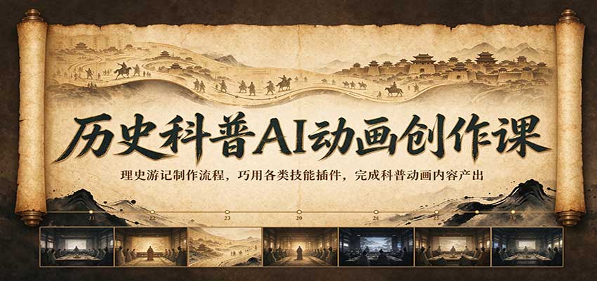 历史科普AI动画创作课：理史游记制作流程，巧用各类技能插件，完成科普动画内容产出网创吧-网创项目资源站-副业项目-创业项目-搞钱项目网创吧