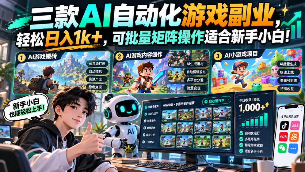 三款AI自动化游戏副业,轻松日入1k+,可批量矩阵操作适合新手小白!【揭秘】网创吧-网创项目资源站-副业项目-创业项目-搞钱项目网创吧