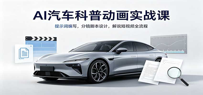 AI汽车科普动画实战课：提示词编写，分镜脚本设计，解说短视频全流程网创吧-网创项目资源站-副业项目-创业项目-搞钱项目网创吧