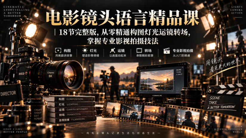 电影镜头语言精品课|18节完整版,从零精通构图灯光运镜转场,掌握专业影视拍摄技法网创吧-网创项目资源站-副业项目-创业项目-搞钱项目网创吧