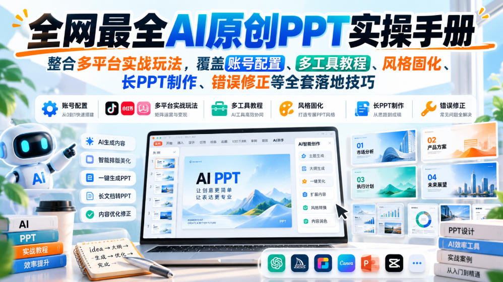 全网最全AI原创PPT实操手册，整合多平台实战玩法，覆盖账号配置、多工具教程、风格固化、长PPT制作、错误修正等全套落地技巧网创吧-网创项目资源站-副业项目-创业项目-搞钱项目网创吧
