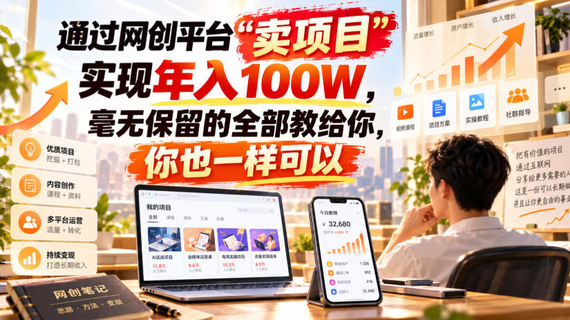 通过网创平台“卖项目”实现年入100W，毫无保留的全部教给你，你也一样可以！【揭秘】网创吧-网创项目资源站-副业项目-创业项目-搞钱项目网创吧