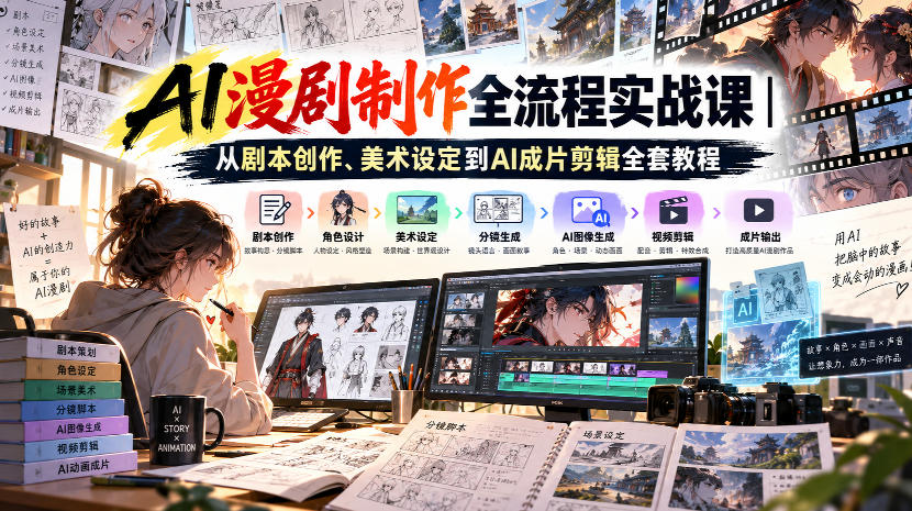 AI漫剧制作全流程实战课|从剧本创作、美术设定到AI成片剪辑全套教程网创吧-网创项目资源站-副业项目-创业项目-搞钱项目网创吧