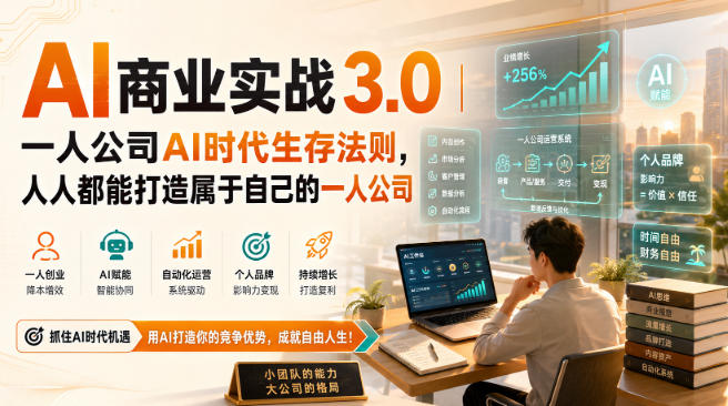 AI商业实战3.0|一人公司AI时代生存法则,人人都能打造属于自己的一人公司网创吧-网创项目资源站-副业项目-创业项目-搞钱项目网创吧