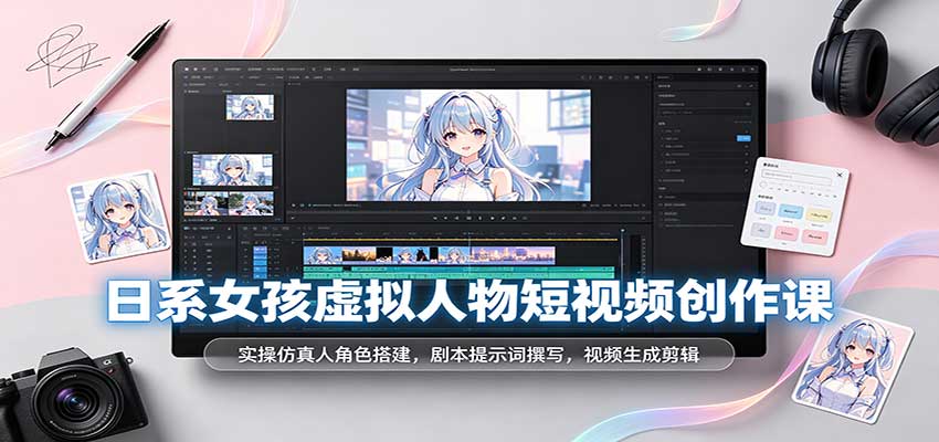 日系女孩虚拟人物短视频创作课：实操仿真人角色搭建，剧本提示词撰写，视频生成剪辑网创吧-网创项目资源站-副业项目-创业项目-搞钱项目网创吧