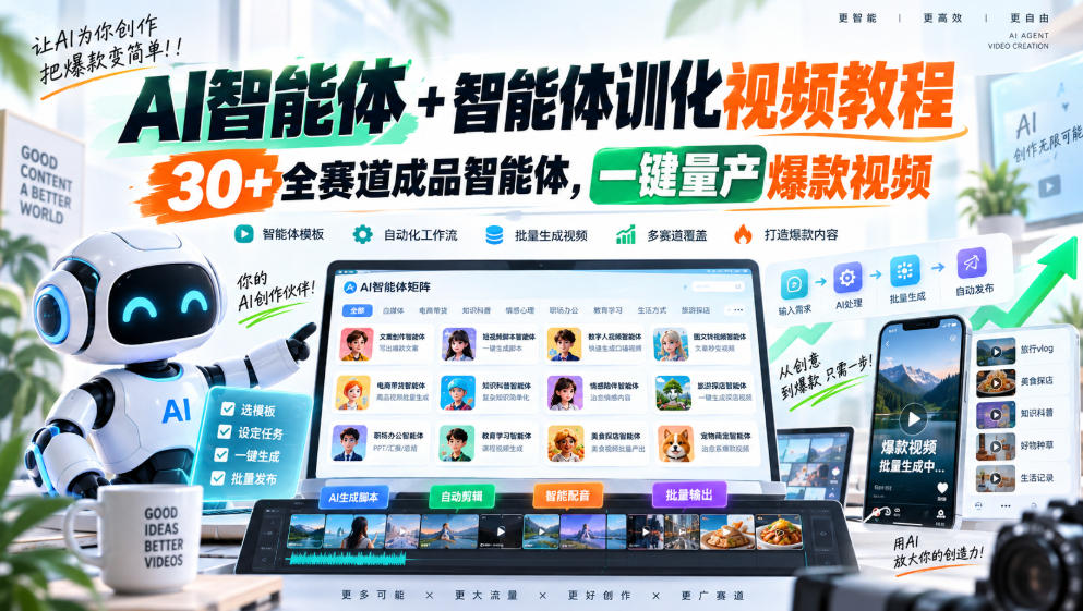 AI智能体+智能体训化视频教程，30+全赛道成品智能体，一键量产爆款视频网创吧-网创项目资源站-副业项目-创业项目-搞钱项目网创吧