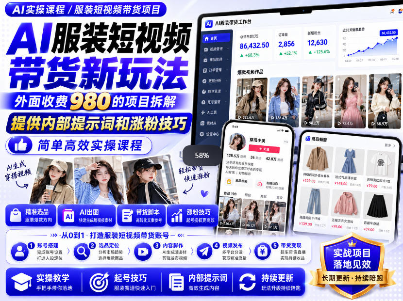 外面收费980AI快手带货系统课程,内部课程首次外放,操作简单高效,一分钟一条爆款视频网创吧-网创项目资源站-副业项目-创业项目-搞钱项目网创吧