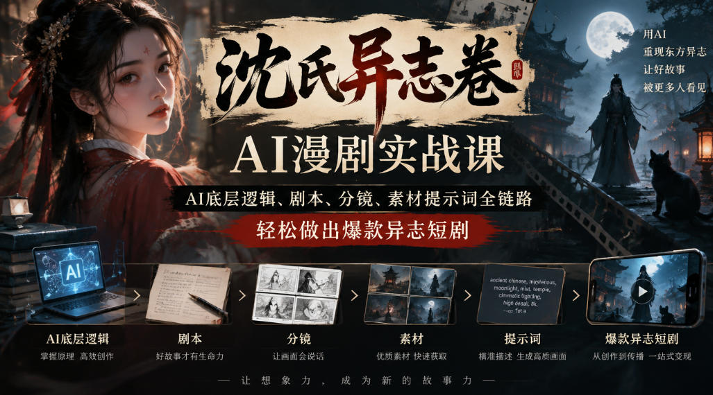 沈氏异志卷AI漫剧实战课｜AI底层逻辑、剧本、分镜、素材提示词全链路，轻松做出爆款异志短剧网创吧-网创项目资源站-副业项目-创业项目-搞钱项目网创吧