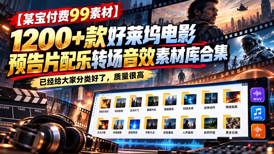 (20797期)【某宝付费99素材】1200+款好莱坞电影预告片配乐转场音效素材库合集网创吧-网创项目资源站-副业项目-创业项目-搞钱项目网创吧