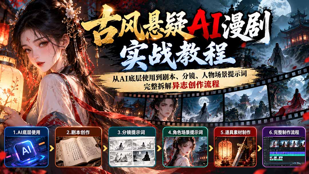 (20798期)古风悬疑AI漫剧实战教程:从AI底层使用到剧本、分镜、人物场景提示词,完整拆解异志创作流程网创吧-网创项目资源站-副业项目-创业项目-搞钱项目网创吧