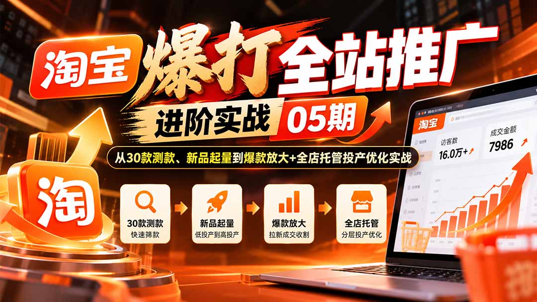 （20817期）淘宝爆打全站推广进阶实战05期：从30款测款、新品起量到爆款放大+全店托管投产优化实战网创吧-网创项目资源站-副业项目-创业项目-搞钱项目网创吧