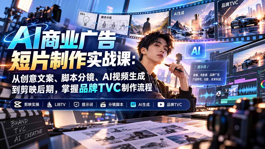 (20863期)AI商业广告短片制作实战课:从创意文案、脚本分镜、AI视频生成到剪映后期,掌握品牌TVC制作流程网创吧-网创项目资源站-副业项目-创业项目-搞钱项目网创吧