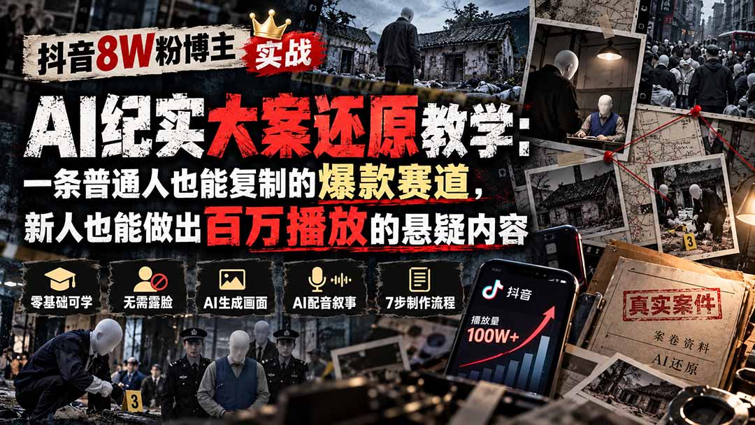 (20865期)抖音8W粉博主AI纪实大案还原教学:一条普通人也能复制的爆款赛道,新人也能做出百万播放的悬疑内容网创吧-网创项目资源站-副业项目-创业项目-搞钱项目网创吧