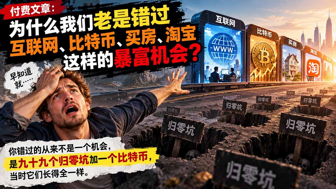 (20834期)付费文章:为什么我们老是错过互联网、比特币、买 房、淘宝这样的暴富机会?网创吧-网创项目资源站-副业项目-创业项目-搞钱项目网创吧