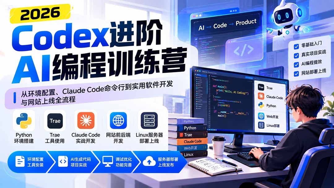 (20855期)Codex进阶AI编程训练营:从环境配置、Claude Code命令行到实用软件开发与网站上线全流程网创吧-网创项目资源站-副业项目-创业项目-搞钱项目网创吧