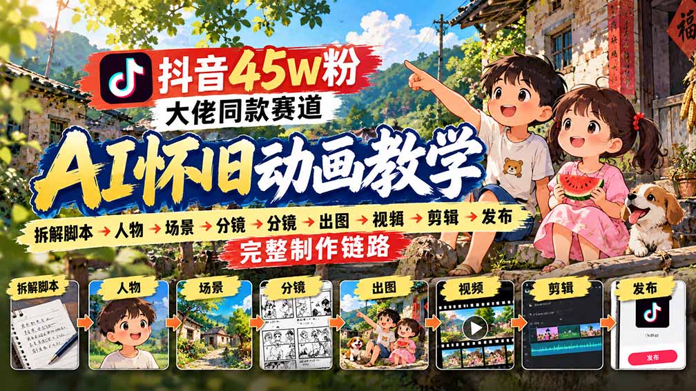 （20781期）抖音45W粉大佬同款赛道AI怀旧动画教学：拆解脚本→人物→场景→分镜→出图→视频→剪辑→发布完整制作链路网创吧-网创项目资源站-副业项目-创业项目-搞钱项目网创吧