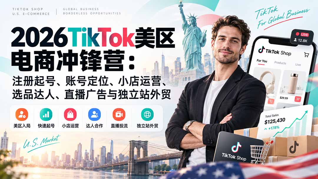 （20858期）2026TikTok美区电商冲锋营：注册起号、账号定位、小店运营、选品达人、直播广告与独立站外贸网创吧-网创项目资源站-副业项目-创业项目-搞钱项目网创吧