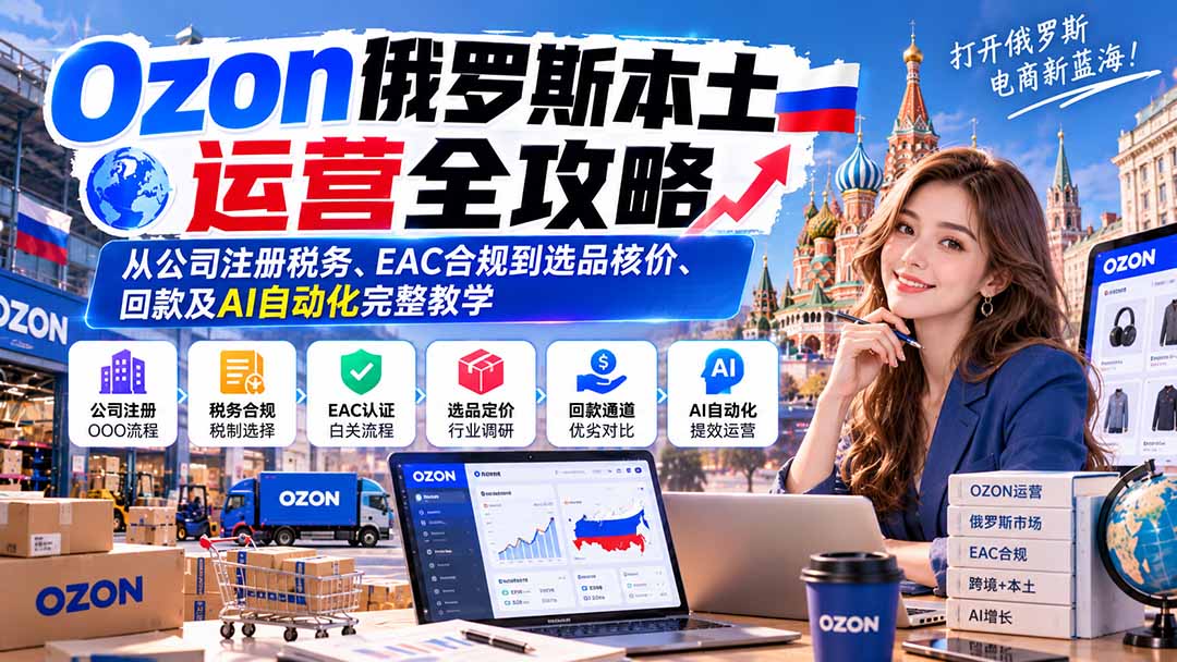 （20851期）Ozon俄罗斯本土运营全攻略：从公司注册税务、EAC合规到选品核价、回款及AI自动化完整教学网创吧-网创项目资源站-副业项目-创业项目-搞钱项目网创吧