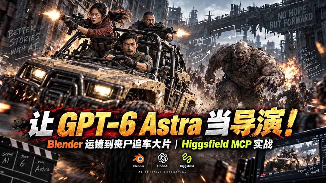 (20762期)【无水印】让 GPT-6 Astra 当导演!Blender 运镜到丧尸追车大片|Higgsfield MCP 实战网创吧-网创项目资源站-副业项目-创业项目-搞钱项目网创吧