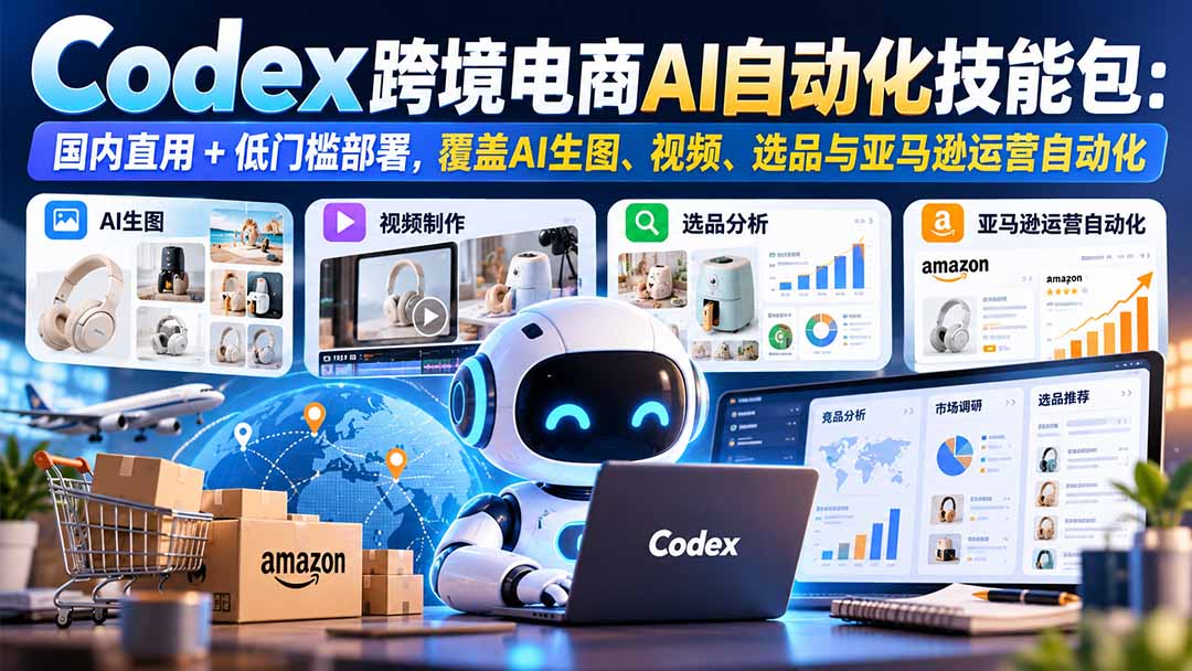 (20752期)【无水印】Codex跨境电商AI自动化技能包:国内直用+低门槛部署,覆盖AI生图、视频、选品与亚马逊运营自动化网创吧-网创项目资源站-副业项目-创业项目-搞钱项目网创吧