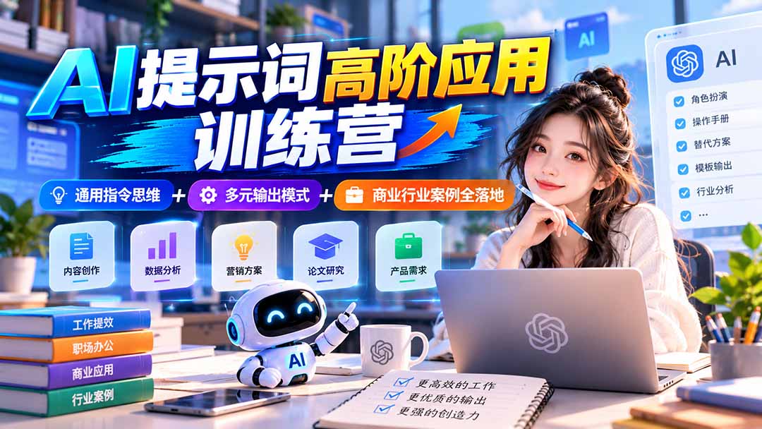 (20823期)【无水印】AI提示词高阶应用训练营|通用指令思维+多元输出模式+商业行业案例全落地网创吧-网创项目资源站-副业项目-创业项目-搞钱项目网创吧