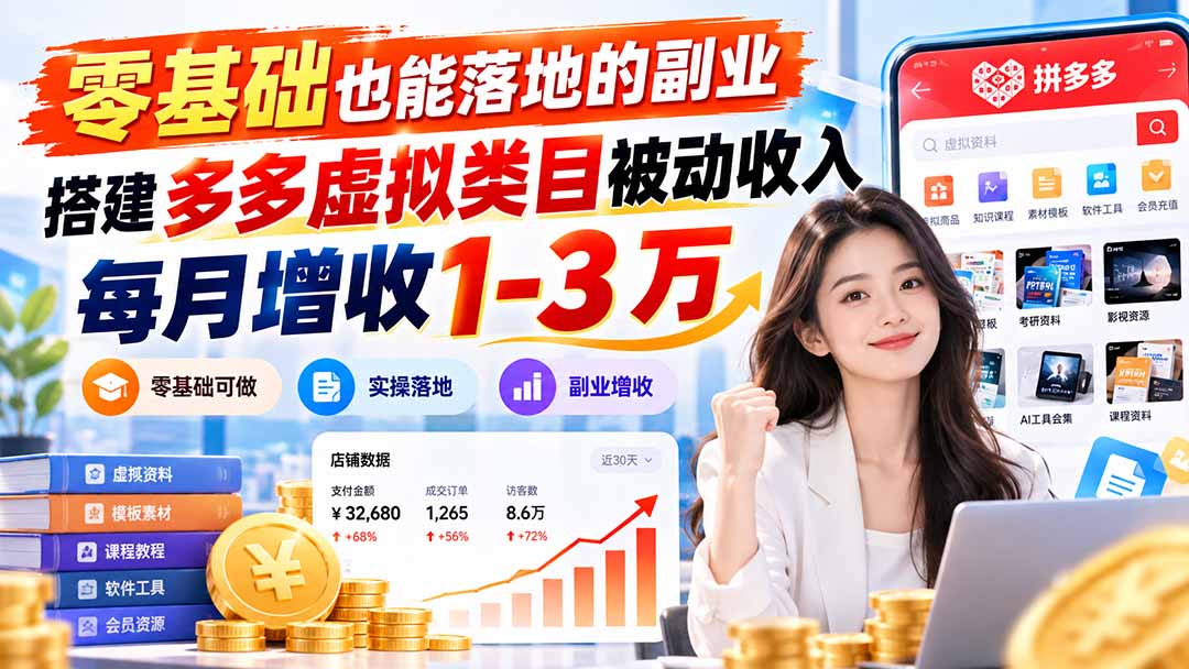 (20870期)零基础也能落地的副业,搭建多多虚拟类目被动收入,每月增收 1-3 万网创吧-网创项目资源站-副业项目-创业项目-搞钱项目网创吧