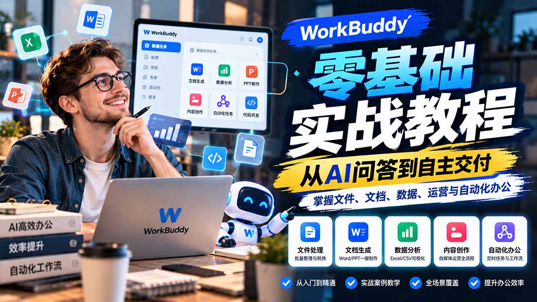 (20827期)WorkBuddy零基础实战教程:从AI问答到自主交付,掌握文件、文档、数据、运营与自动化办公网创吧-网创项目资源站-副业项目-创业项目-搞钱项目网创吧