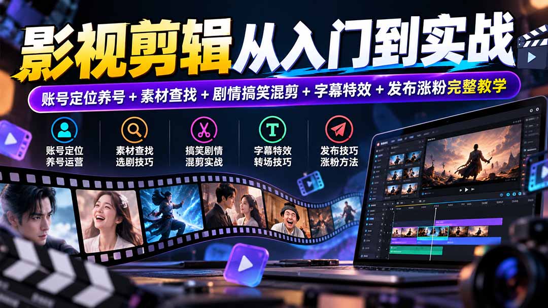 （20812期）影视剪辑从入门到实战：账号定位养号+素材查找+剧情搞笑混剪+字幕特效+发布涨粉完整教学网创吧-网创项目资源站-副业项目-创业项目-搞钱项目网创吧