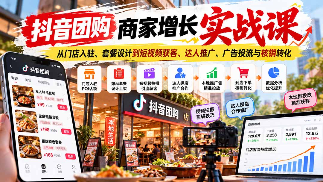 (20813期)抖音团购商家增长实战课:从门店入驻、套餐设计到短视频获客、达人推广、广告投流与核销转化网创吧-网创项目资源站-副业项目-创业项目-搞钱项目网创吧