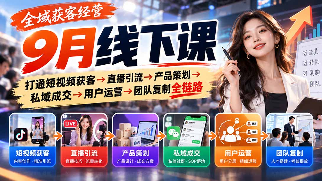 (20777期)全域获客经营9月线下课:打通短视频获客→直播引流→产品策划→私域成交→用户运营→团队复制全链路网创吧-网创项目资源站-副业项目-创业项目-搞钱项目网创吧