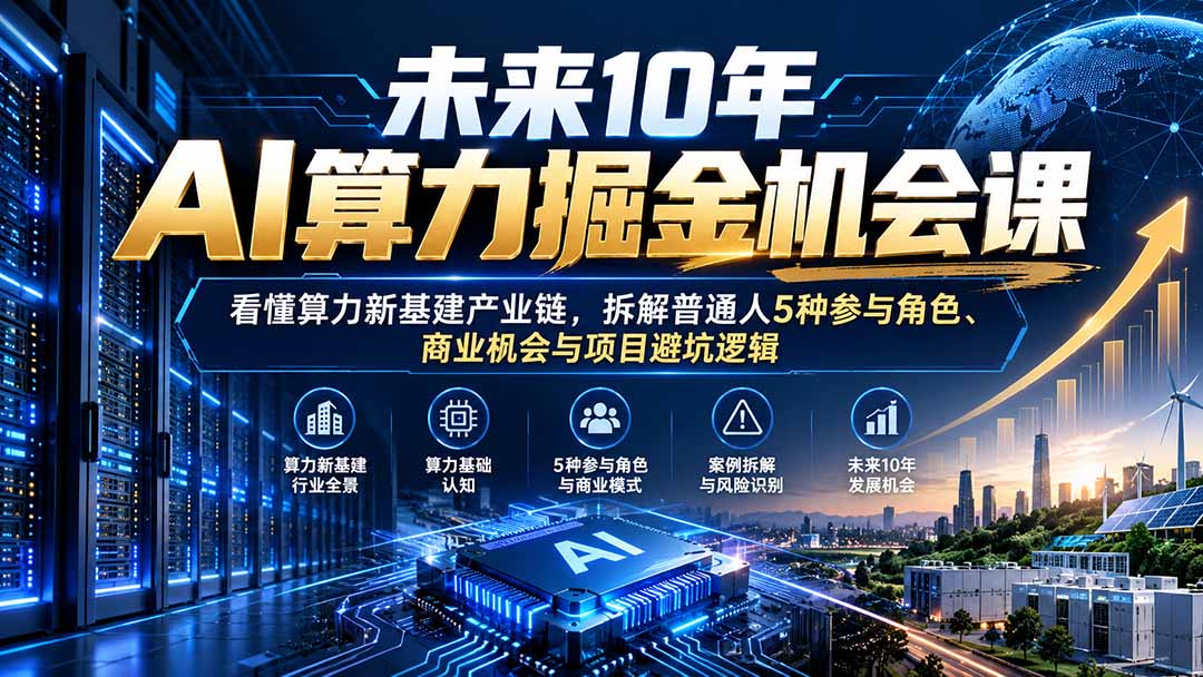 （20825期）未来10年AI算力掘金机会课：看懂算力新基建产业链，拆解普通人5种参与角色、商业机会与项目避坑逻辑网创吧-网创项目资源站-副业项目-创业项目-搞钱项目网创吧