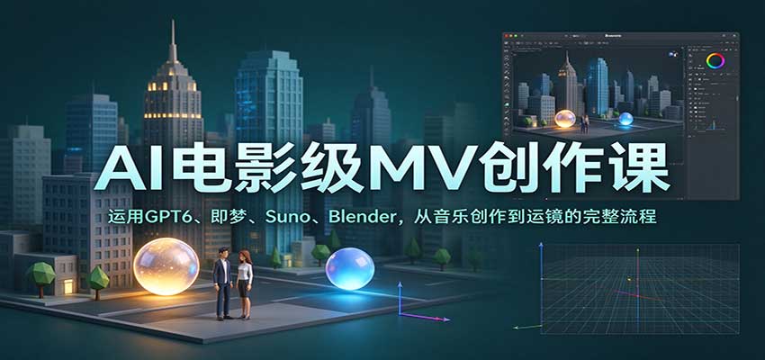 AI电影级MV创作课:运用GPT6、即梦、Suno、Blender,从音乐创作到运镜的完整流程网创吧-网创项目资源站-副业项目-创业项目-搞钱项目网创吧