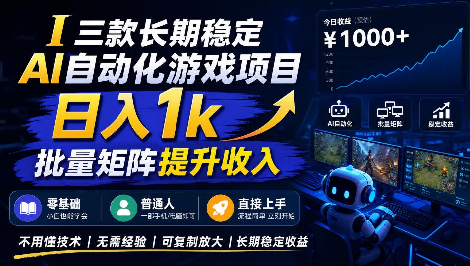 AI自动化游戏,日入千元,稳定运行三年!网创吧-网创项目资源站-副业项目-创业项目-搞钱项目网创吧