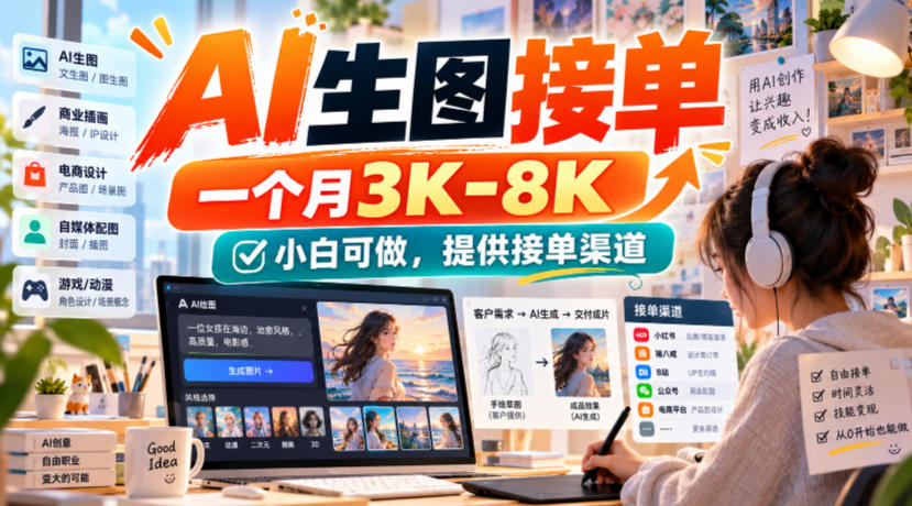 AI生图接单，一个月3K-8K，小白可做，提供接单渠道网创吧-网创项目资源站-副业项目-创业项目-搞钱项目网创吧