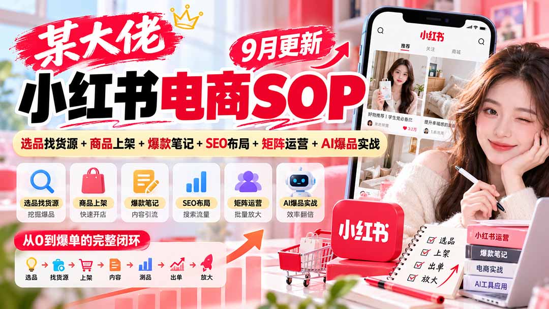 (20757期)某大佬小红书电商SOP|9月更新:选品找货源+商品上架+爆款笔记+SEO布局+矩阵运营+AI爆品实战网创吧-网创项目资源站-副业项目-创业项目-搞钱项目网创吧