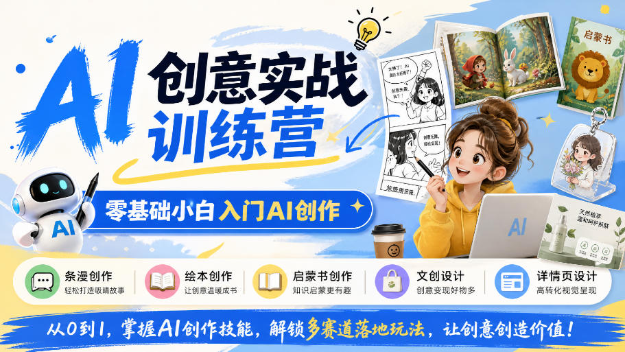AI创意实战训练营，零基础小白入门AI创作，解锁条漫、绘本、启蒙书、文创、详情页多赛道落地玩法网创吧-网创项目资源站-副业项目-创业项目-搞钱项目网创吧