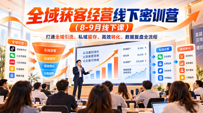 全域获客经营线下密训营（8-9月线下课），打通全域引流、私域留存、高效转化、数据复盘全流程网创吧-网创项目资源站-副业项目-创业项目-搞钱项目网创吧