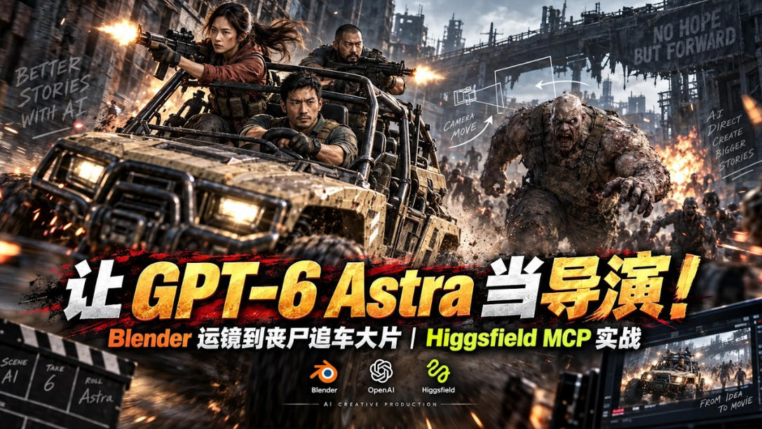 让GPT-6 Astra当导演!Blender运镜到丧尸追车大片|Higgsfield MCP实战网创吧-网创项目资源站-副业项目-创业项目-搞钱项目网创吧