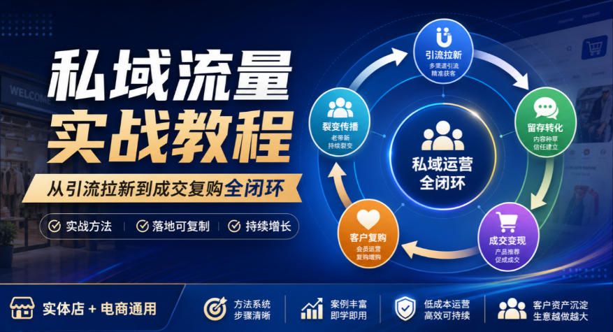 私域流量实战教程，从引流拉新到成交复购全闭环，实体店电商通用网创吧-网创项目资源站-副业项目-创业项目-搞钱项目网创吧