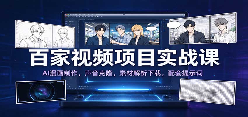 百家视频项目实战课：AI漫画制作，声音克隆，素材解析下载，配套提示词网创吧-网创项目资源站-副业项目-创业项目-搞钱项目网创吧